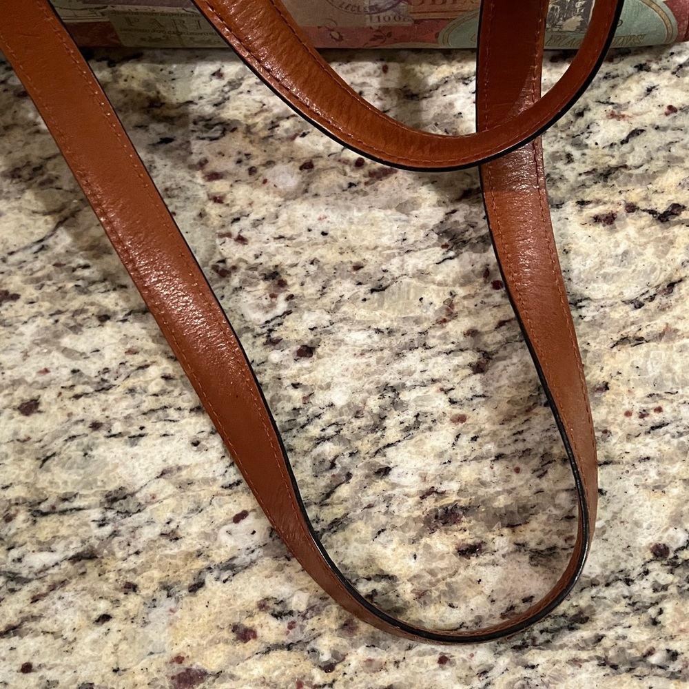 Fossil Vintage Travel Print Satchel Shoulder Bag Brown Leather Handles Cream - Picture 6 of 16